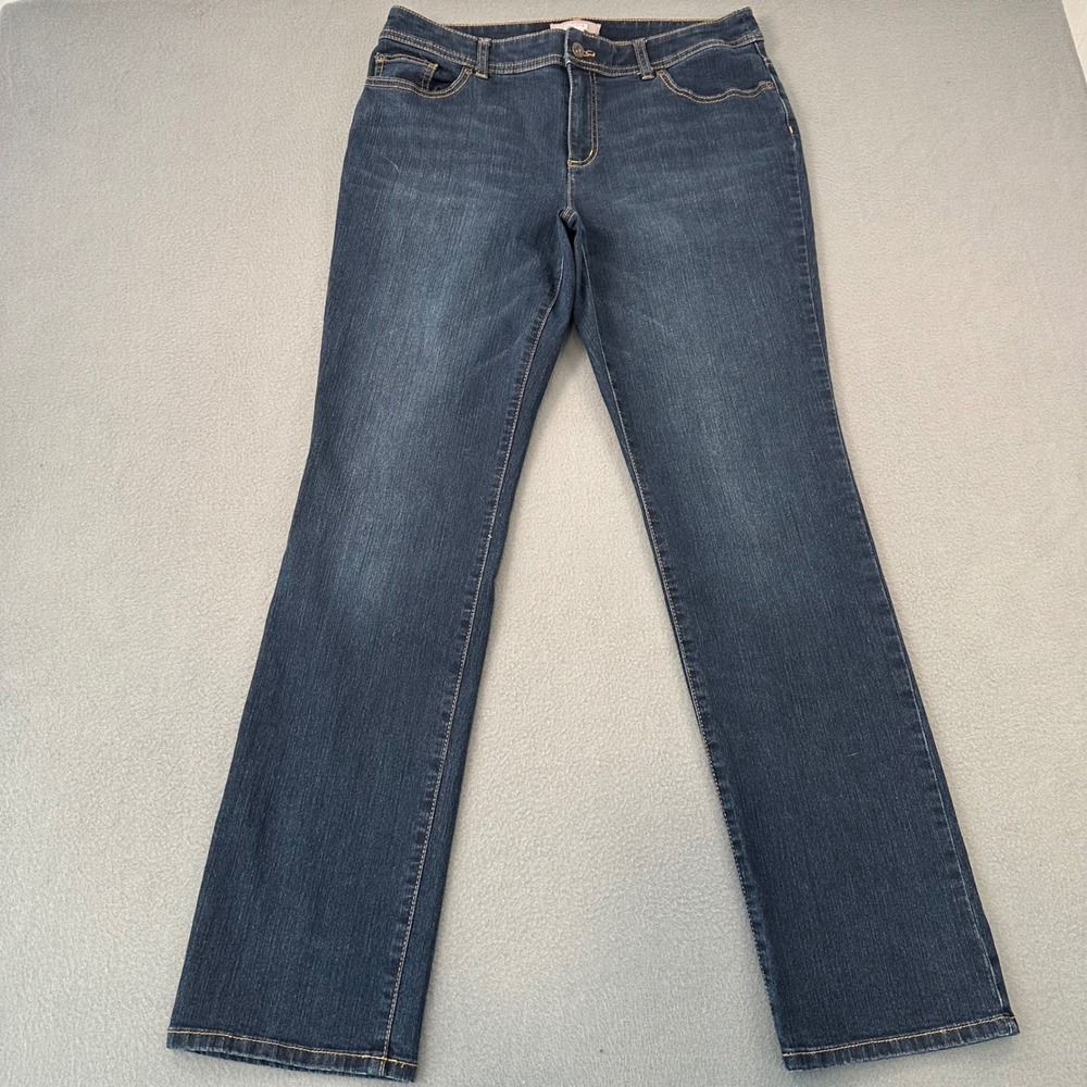 Chicos Straight Leg Jeans Dark Wash Denim Size 1.5 Regular Stretch Blue Pants